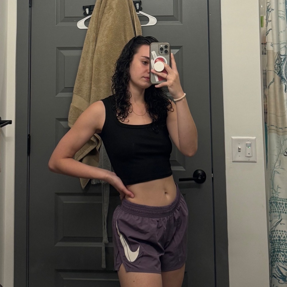 Nike Dri-FIT Purple Running Shorts Womens Medium Swoosh Mesh Inset Athletic
